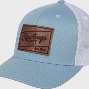 Rawlings Leather Patch Snapback Hat Light Blue