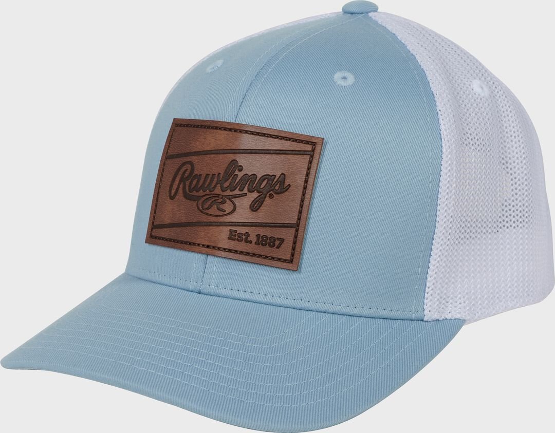Rawlings Leather Patch Snapback Hat Light Blue