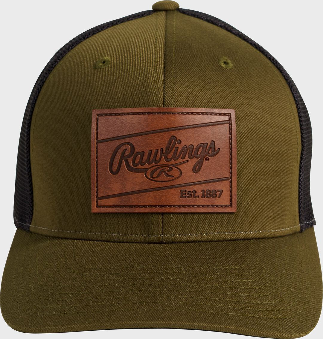 Rawlings Leather Patch Snapback Hat Dark Green - Image 2