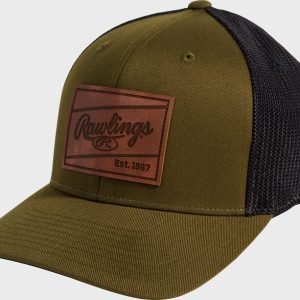 Rawlings Leather Patch Snapback Hat Dark Green