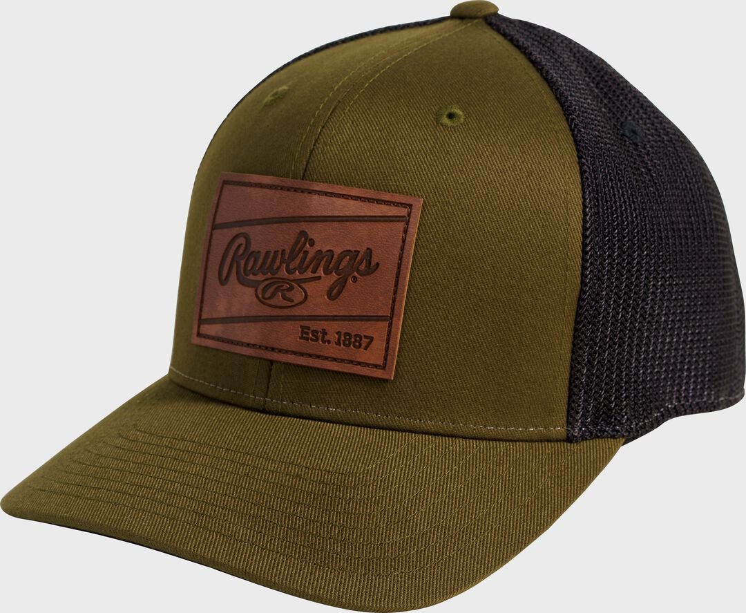Rawlings Leather Patch Snapback Hat Dark Green