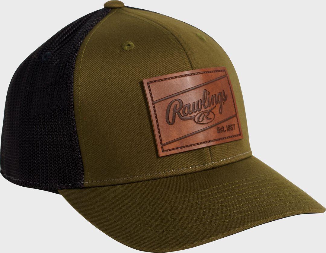 Rawlings Leather Patch Snapback Hat Dark Green - Image 3