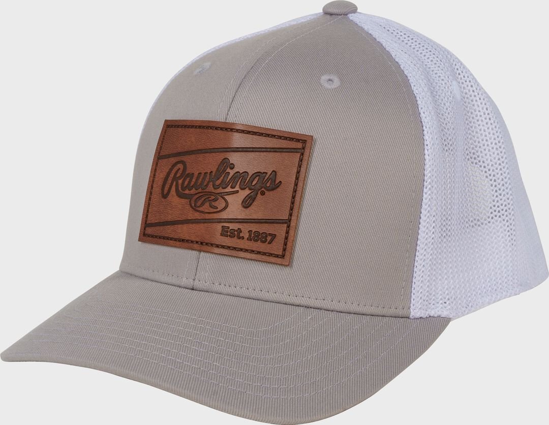 Rawlings Leather Patch Snapback Hat Gray