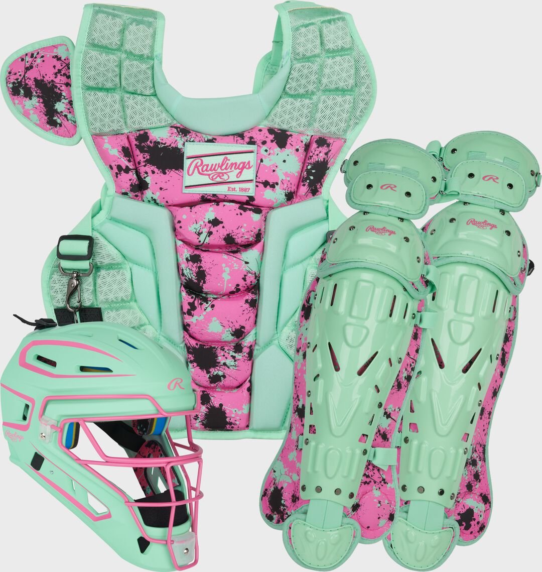 Limited Edition Mach Mint/Pink Spatter Catcher's Gear Set Adult Intermediate Youth