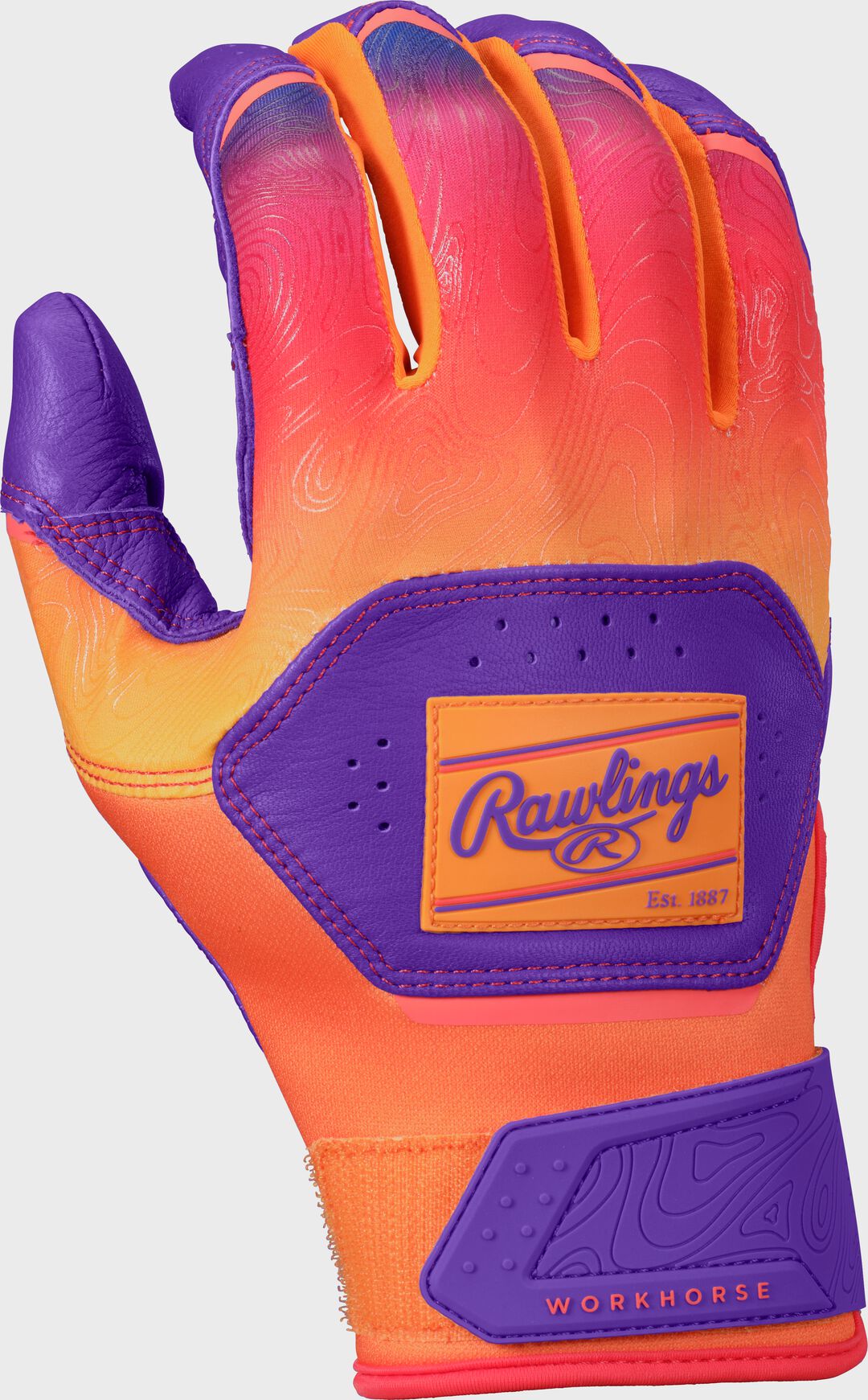 Rawlings Workhorse Purple/Orange Adult Fun Burst Batting Gloves - Image 2