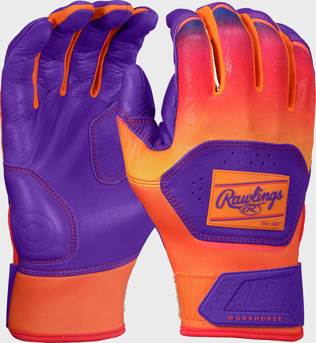 Rawlings Workhorse Purple/Orange Adult Fun Burst Batting Gloves