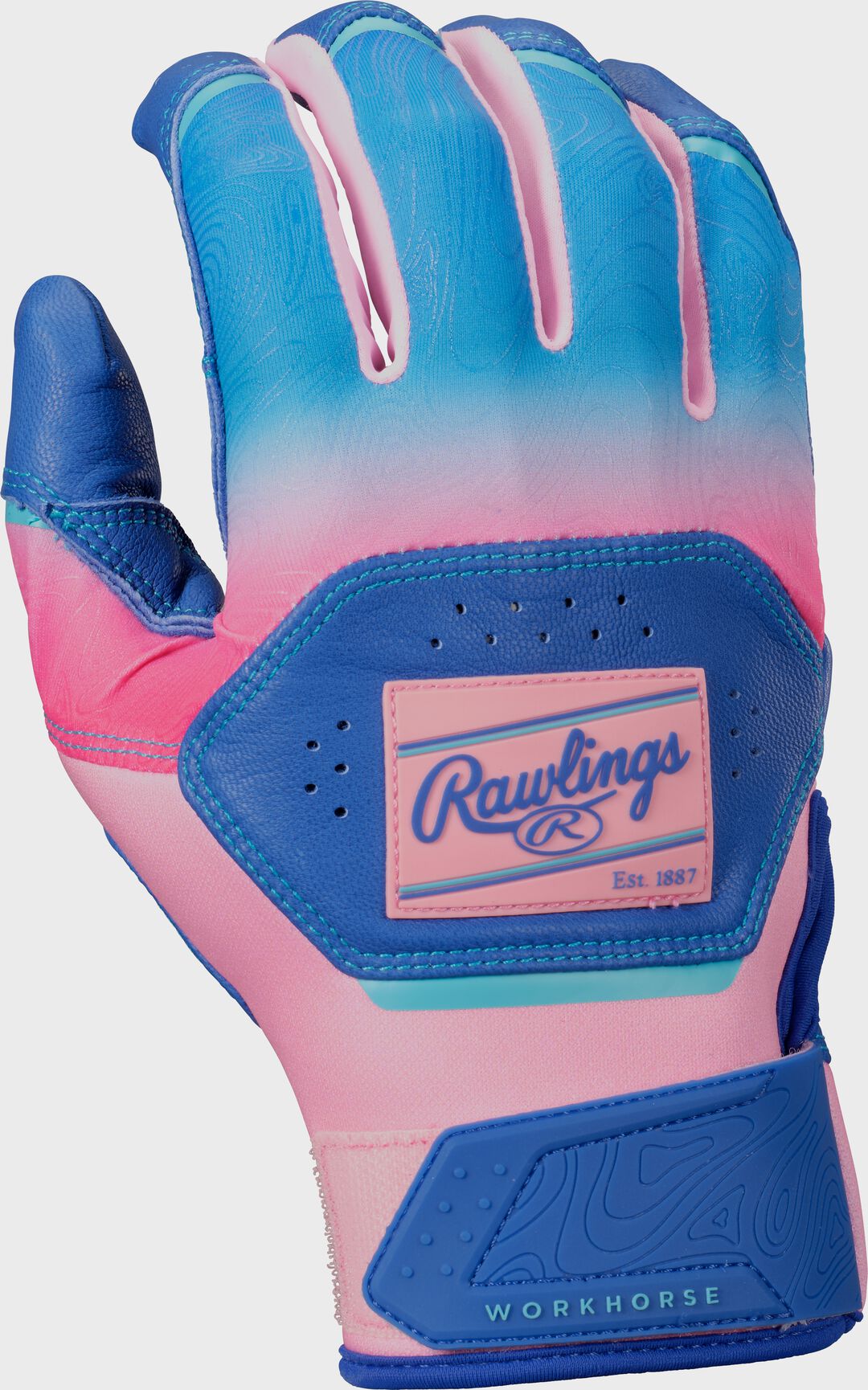 Rawlings Workhorse Royal/Pink Adult Fun Burst Batting Gloves - Image 2
